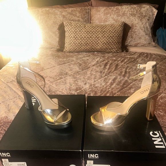 INC International Concepts Women's Shiny Gold Heels - Picture 1 of 5